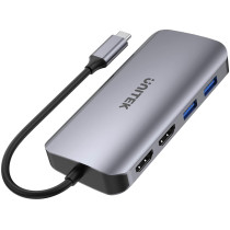 Unitek d1122a01 aktywny hub usb-c 5gbps, 2x hdmi 4k, czytnik kart, rj-45, pd 100w