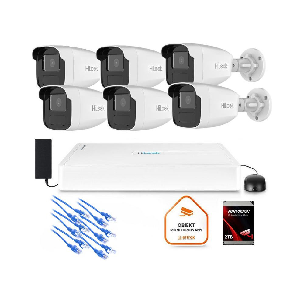 Zestaw monitoringu hilook 6x kamera ipc-b440h(4mm)(c) z dyskiem 2tb