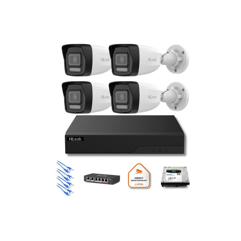 Zestaw monitoringu hilook 4x kamera ipc-b160ha-lu z dyskiem z 2tb