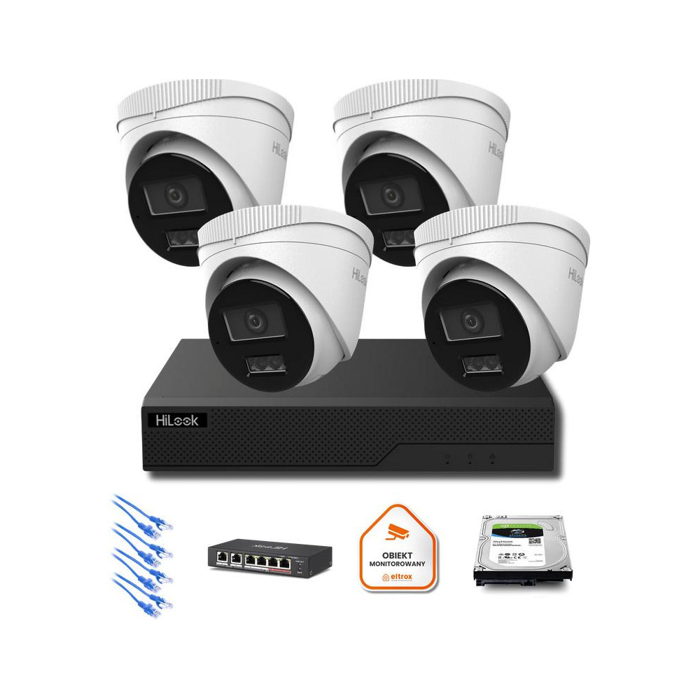 Zestaw monitoringu ip hilook 4x kamera ipc-t260ha-lu 6mp smart-hybrid light