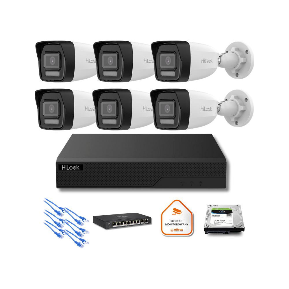 Zestaw moinitoringu ip hilook 6x ipc-b180ha-lu tuba 8mp smart-hybrid light