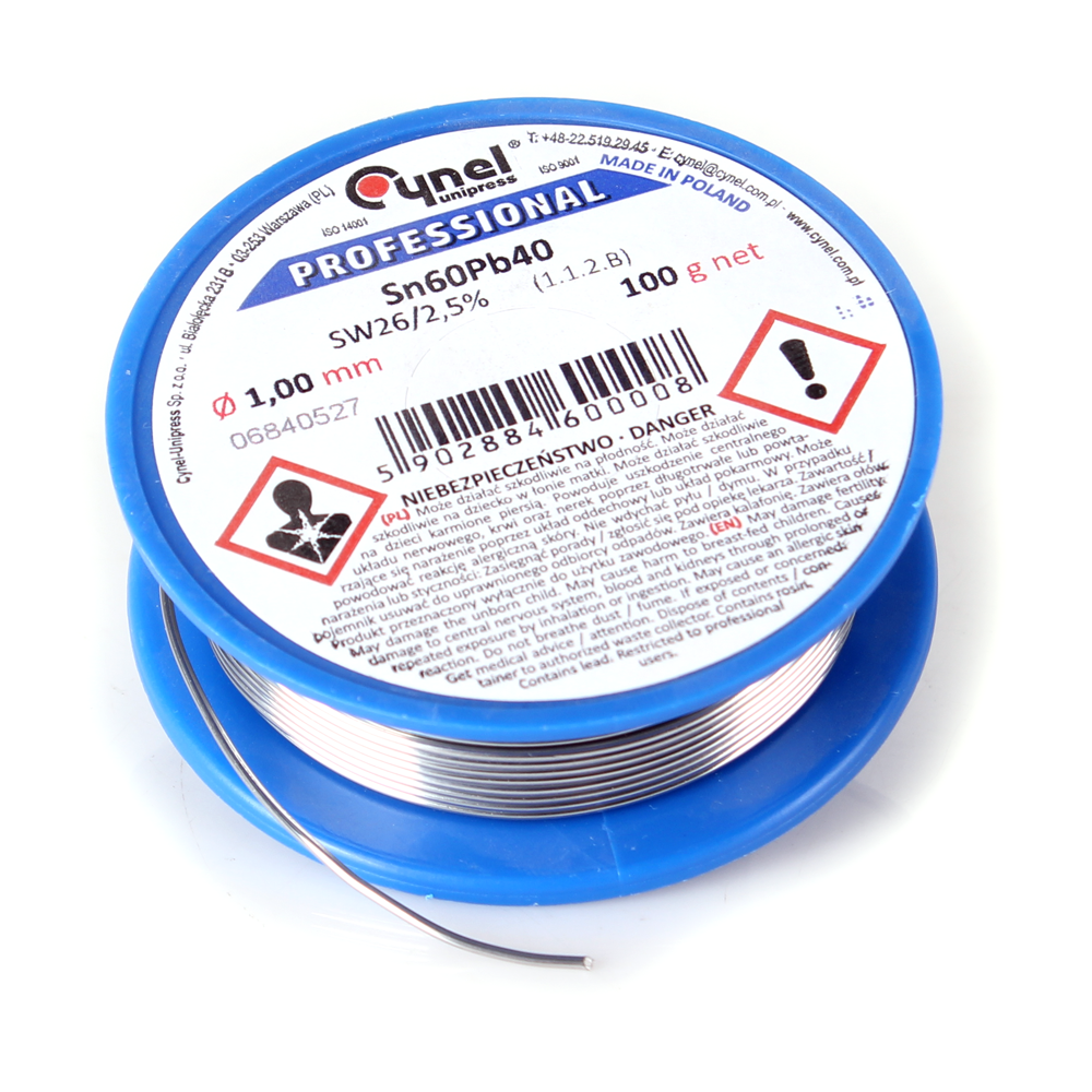 Cyna Lutownicza Cynel Szpulka 100G 1Mm Sn60Pb40 Sw26