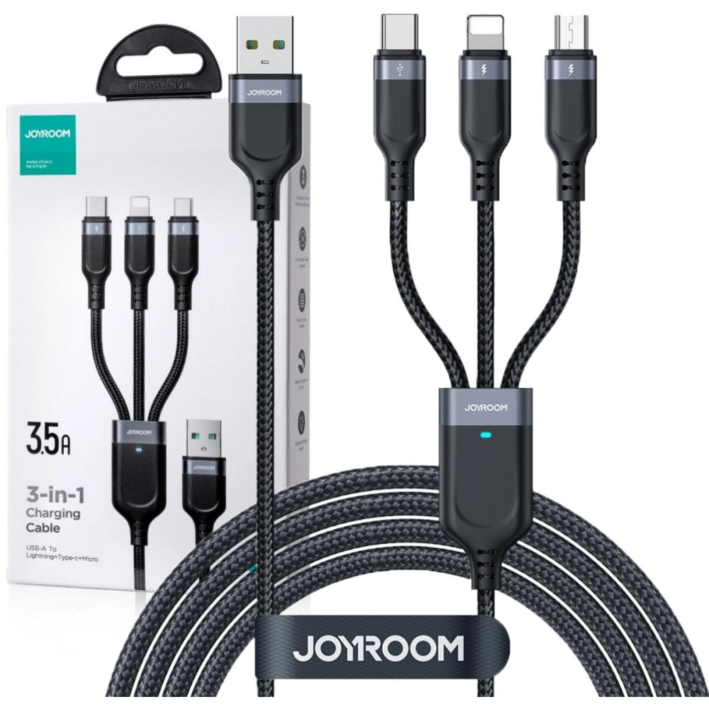 Kabel 3W1 Usb-A / Usb-C Micro-Usb Lightning Joyroom S-1T3018A18 30Cm 3.5A W Oplocie Czarny