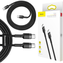 Kabel Usb-C -  Usb-C Baseus Cafule Catklf-Gg1 100Cm 60W 3A Pd 2.0 Qc 3.0 Czarno-Szary W Oplocie