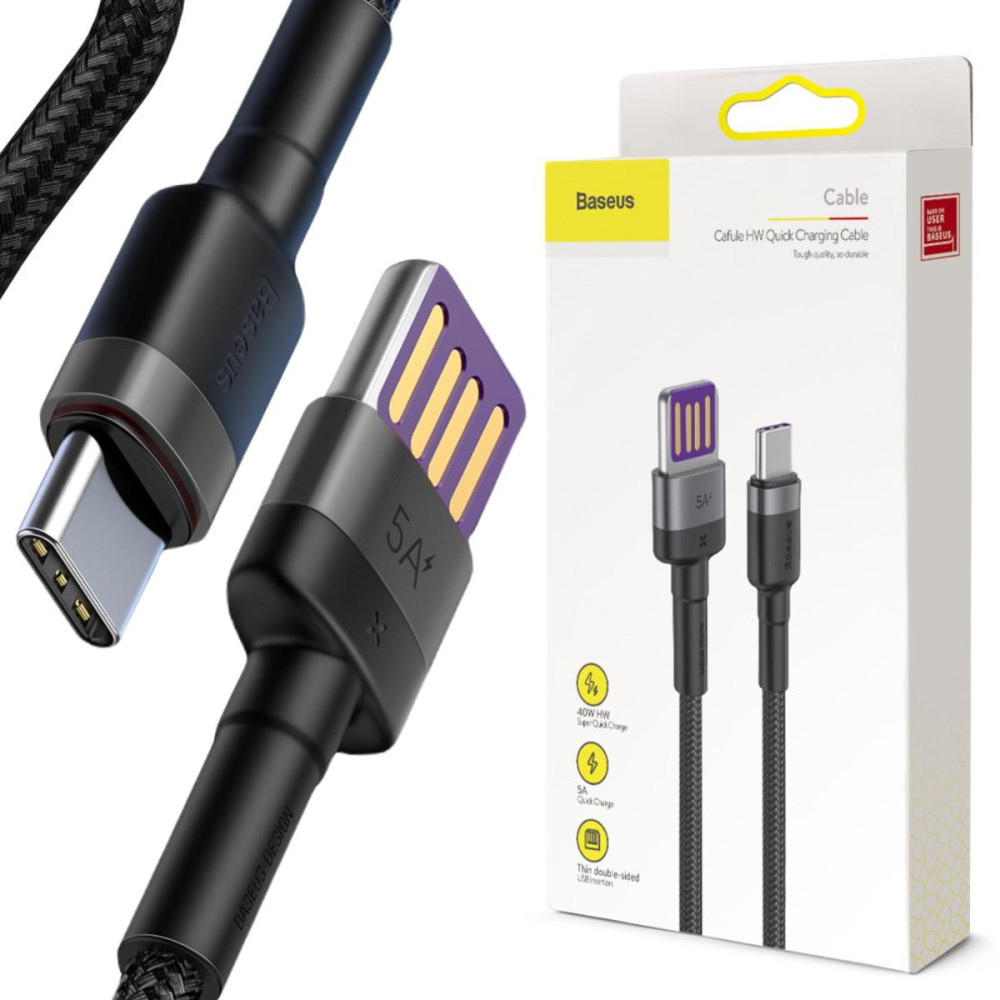 Kabel Usb-A -  Usb-C Baseus Cafule Catklf-Pg1 100Cm Supercharge 40W 5A Qc 3.0 W Oplocie