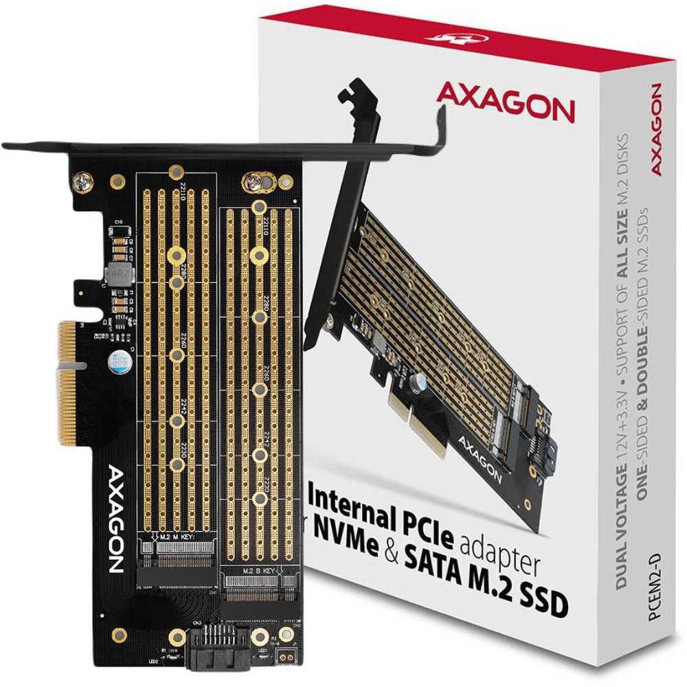 Adapter Axagon Pcem2-D Pcie Nvme + Sata M.2