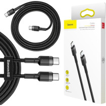 Kabel usb-c -  usb-c baseus cafule catklf-hg1 200cm 60w 3a pd 2.0 qc 3.0 czarno-szary w oplocie