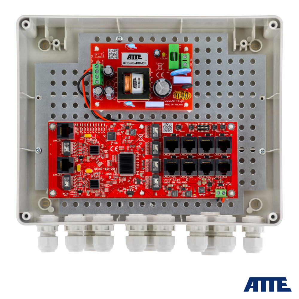 Switch zewnętrzny 8-portowy poe do 8 kamer ip atte ip-8-20-l2