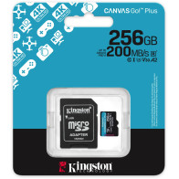 Karta pamięci microsd 256gb kingston canvasgo! plus 200mb/s a2 u3 v30 + adapter