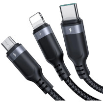 Kabel 3w1 usb-a / usb-c micro-usb lightning joyroom s-1t3018a18 30cm 3.5a w oplocie czarny