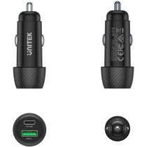 Unitek ładowarka samochodowa 38w usb-a usb-c qc3..0