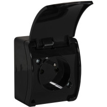 Gniazdo natynkowe pojedyncze z uziemieniem, z klapką viplast koala czarne ip44 161-05