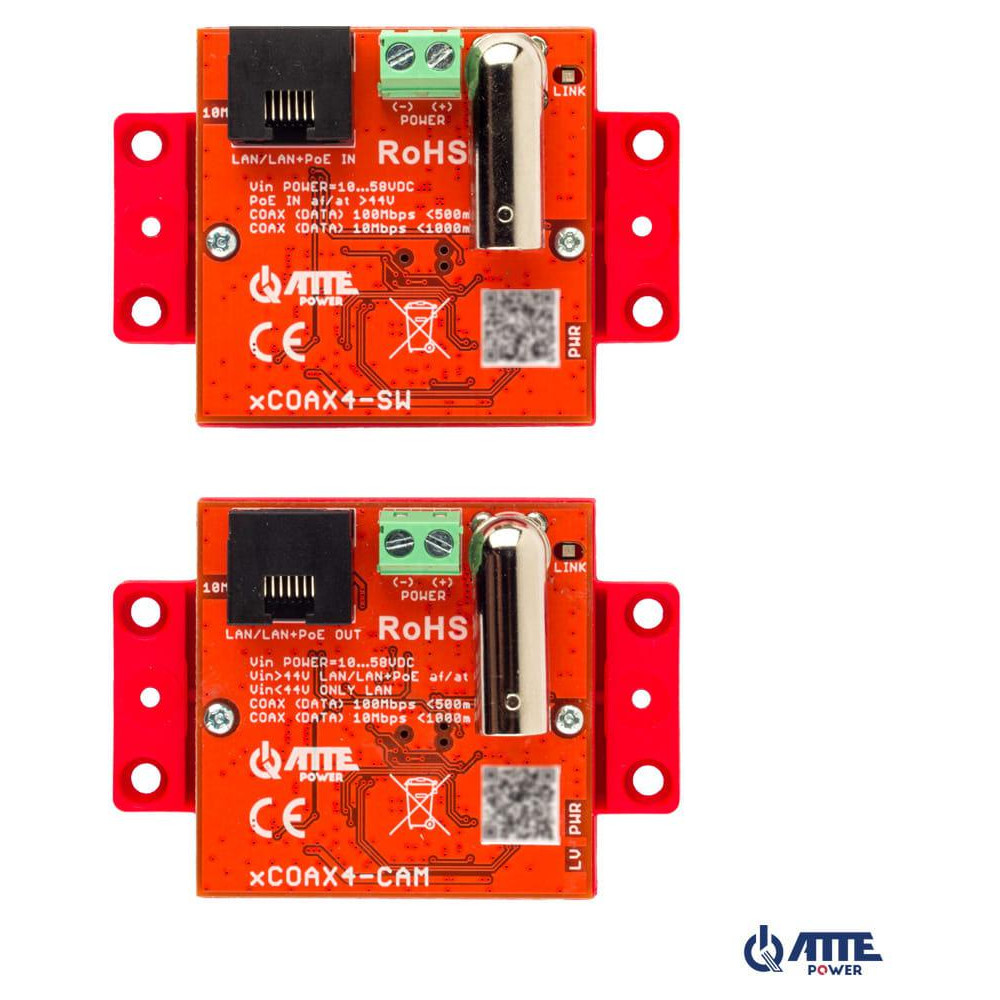 Zestaw Aktywnych Konwerterów Do Transmisji Ethernet Oraz Poe Atte Xcoax4-Set
