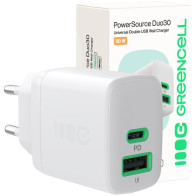 Ładowarka sieciowa greencell powersource duo30 30w 1xusb-c 1xusb-a pd 3.0 qc 4.0+ biała