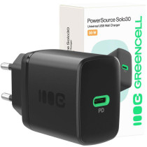 Ładowarka sieciowa greencell powersource solo30 30w 1xusb-c pd 3.0 qc 4.0+ czarna