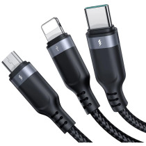 Kabel 3w1 usb-a / usb-c micro-usb lightning joyroom s-1t3018a18 30cm 3.5a w oplocie czarny