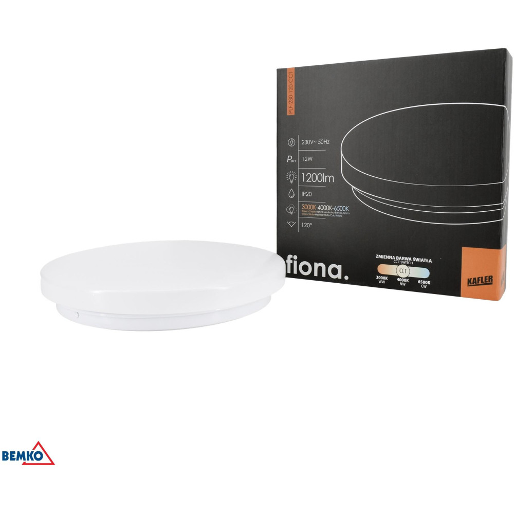 Plafoniera led fiona 12w 3000/4000/6500k 1200lm ip20 biała